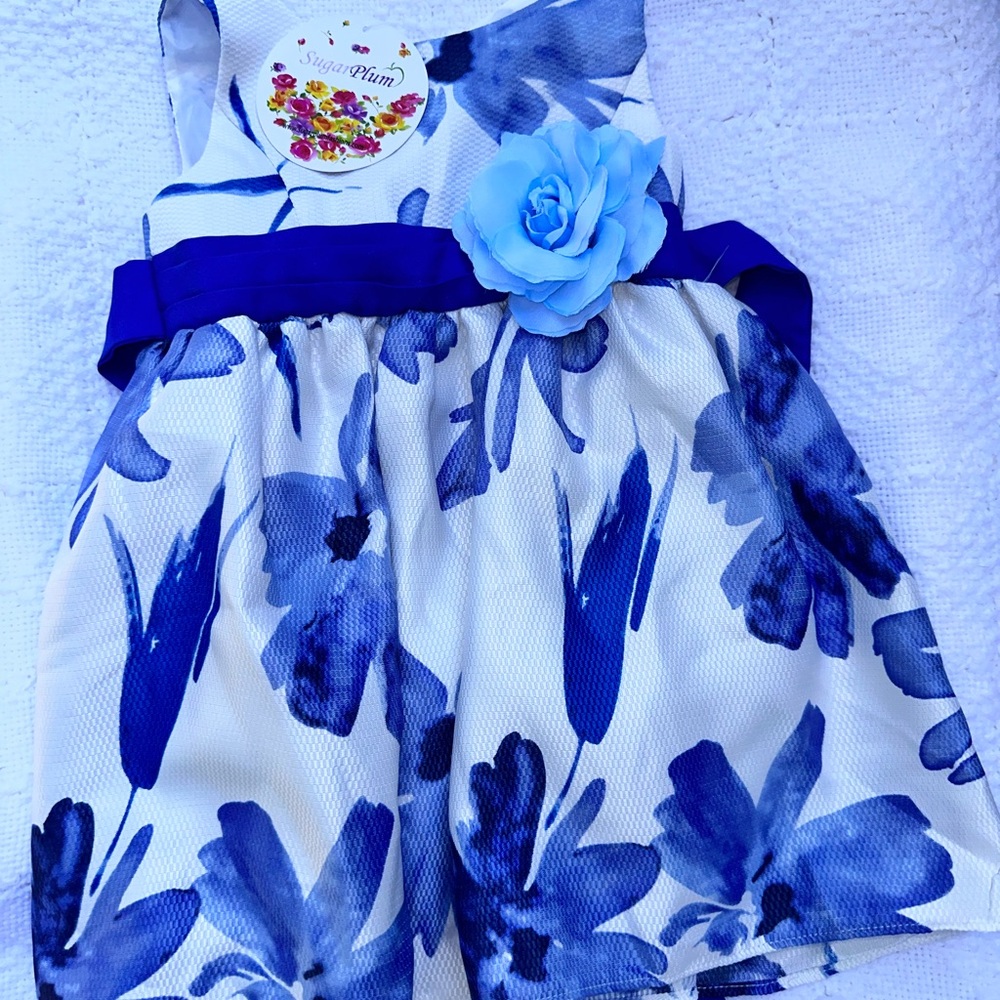 Elegant Blue Floral Kids Formal Dress